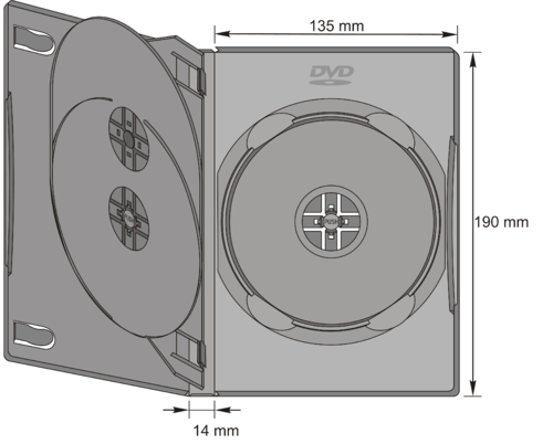 14mm DVD-3er Case in schwarz mit Buchtray